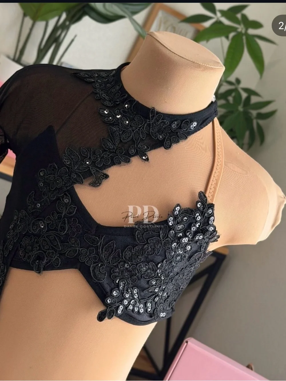 Pearl Dazzle Child dance Costume Lace Black Bra top & High-Waist Brief Set
